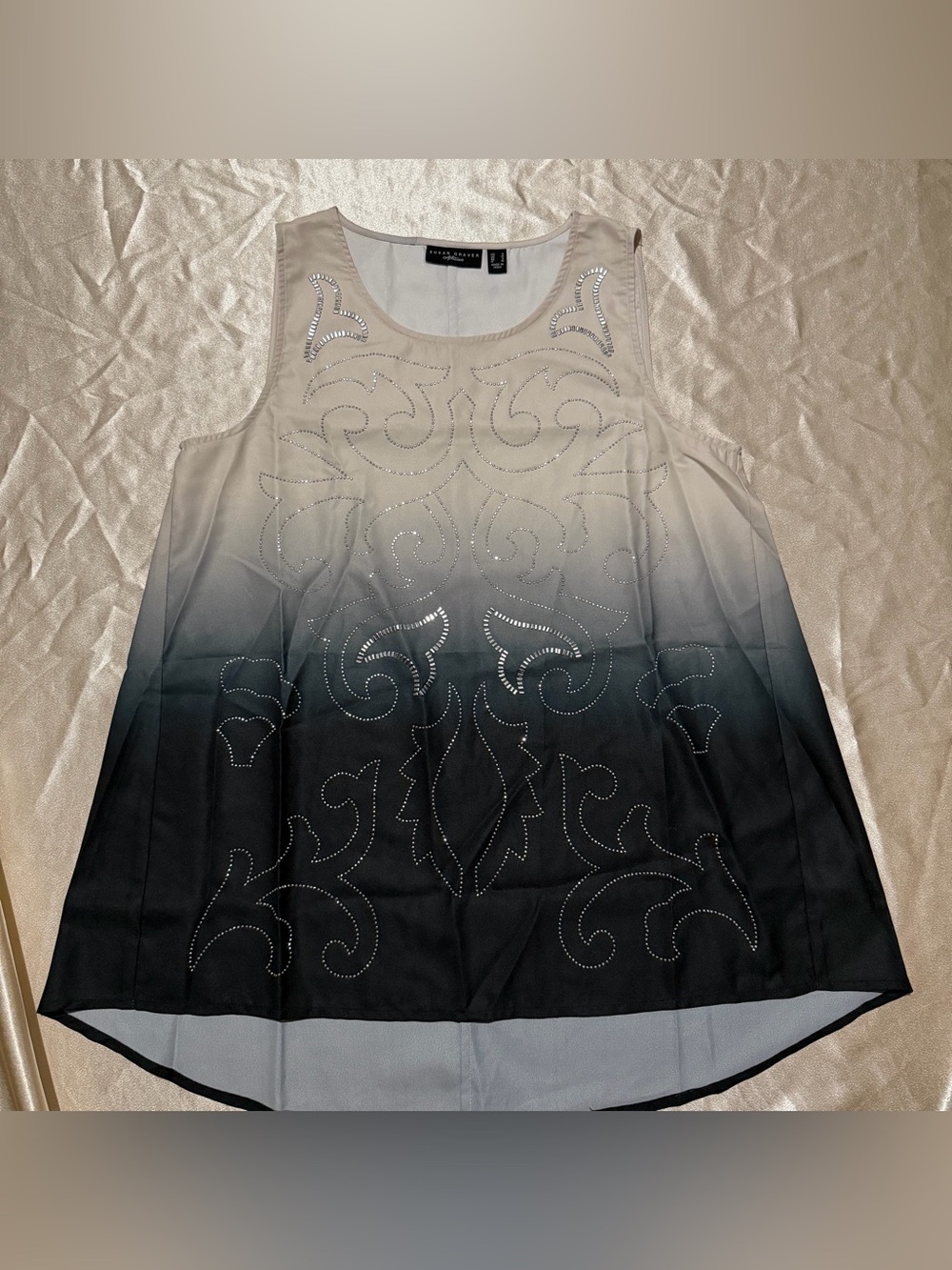 Susan Graver Artisan Beaded Ombre Georgette High Low Hem Top Small A691326 NWOT